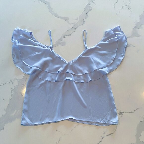No tag - Zara, Flowy, Thin Straps, Lightweight, Ruffle, Light Blue, Top - Size M - Picture 6 of 6